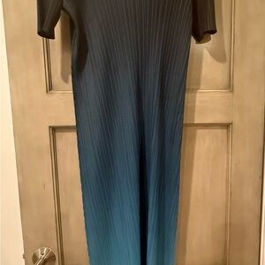 Issey Miyake Black and Blue Gradient Maxi Dress